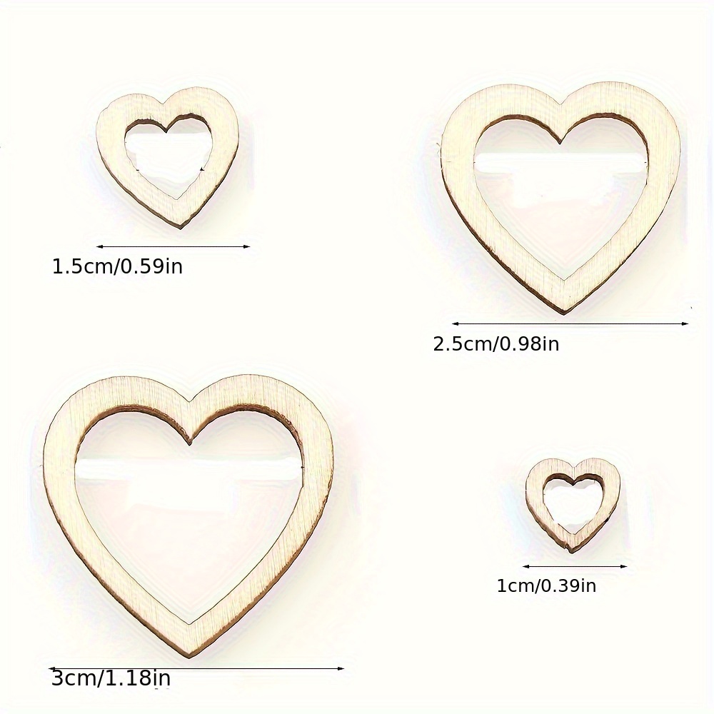 100PCS Mixed Size Blank Wood Heart Embellishments Wood Heart