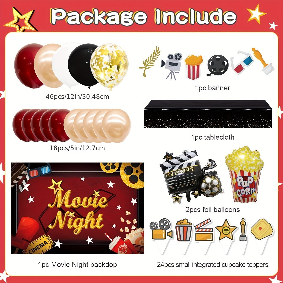 Movie Night Theme Party Decorations, Movie Theme Birthday Party Decor,  Celebration Decor, Holiday Decor, Party Favor, Atmosphere Arrangement, Home  Decor - Temu