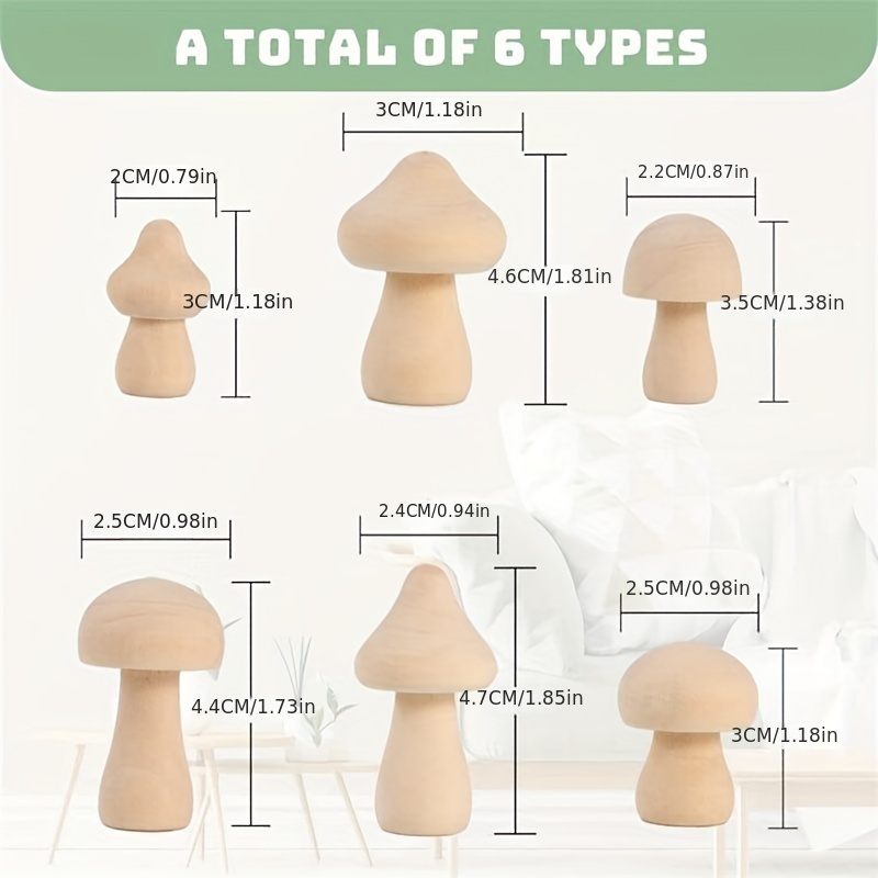 Small wooden mushroom set of 5 – Craft Supply House