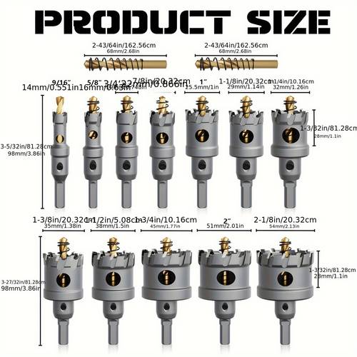 kit for hard metal tct carbide tipped hole cutter set with titanium plated drill bit for metal stainless wood plastic