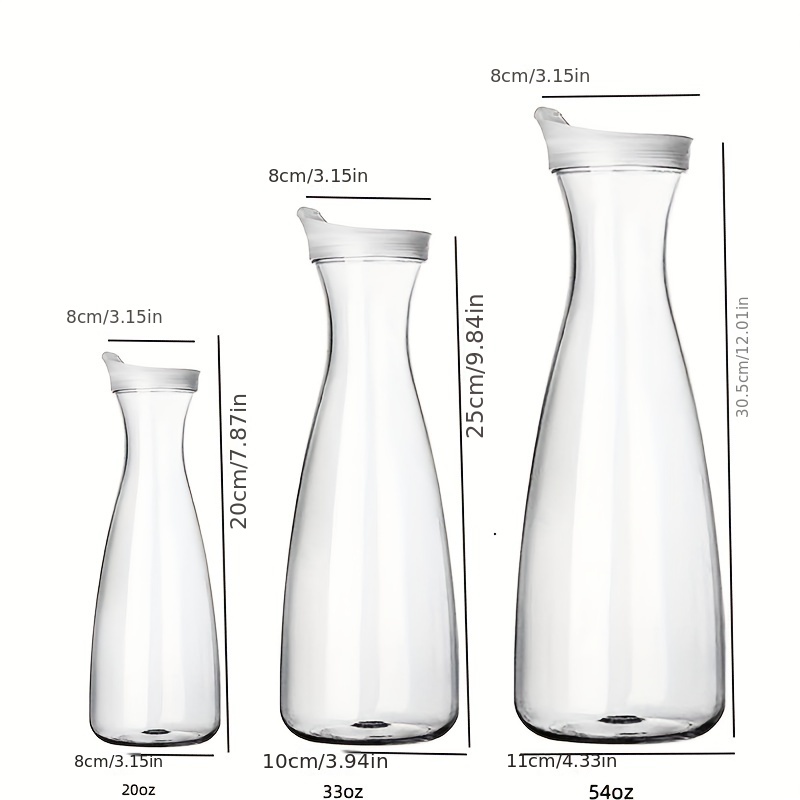 Plastic Juice Carafe with Lids (Set of 4) 50 oz Carafes for Mimosa Bar,  Drink Pitcher with Lid, Water Bottle, Milk Container, Clear Beverage
