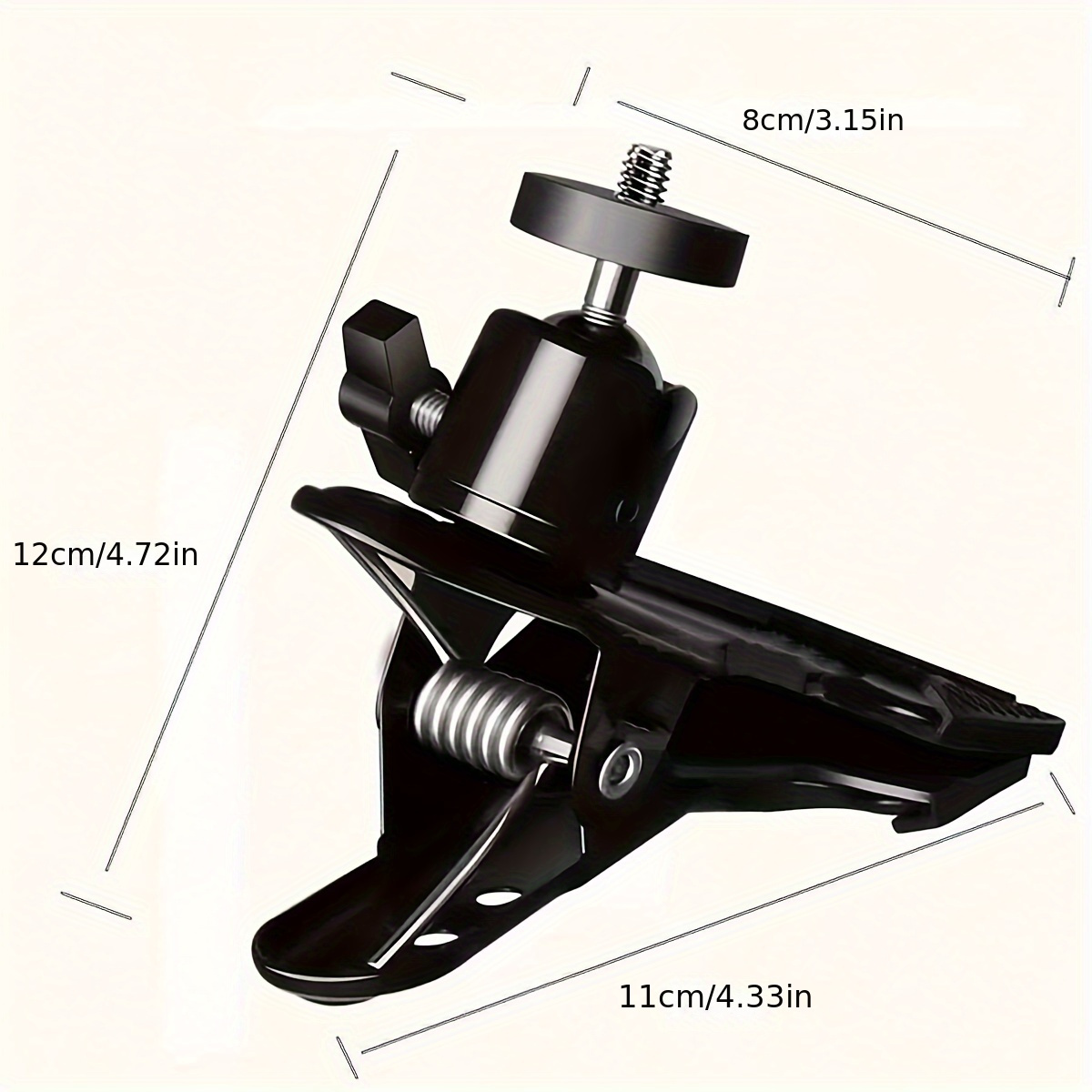 Image of 1pc Adjustable 360 Degree Rotatable Camera Mount Clamp - Spring-loaded Grip, Versatile Ball Head, Secure Tripod Clip Holder - 11cm/4.33 Inch Length, Ideal For Action Cameras, Smartphones, And More