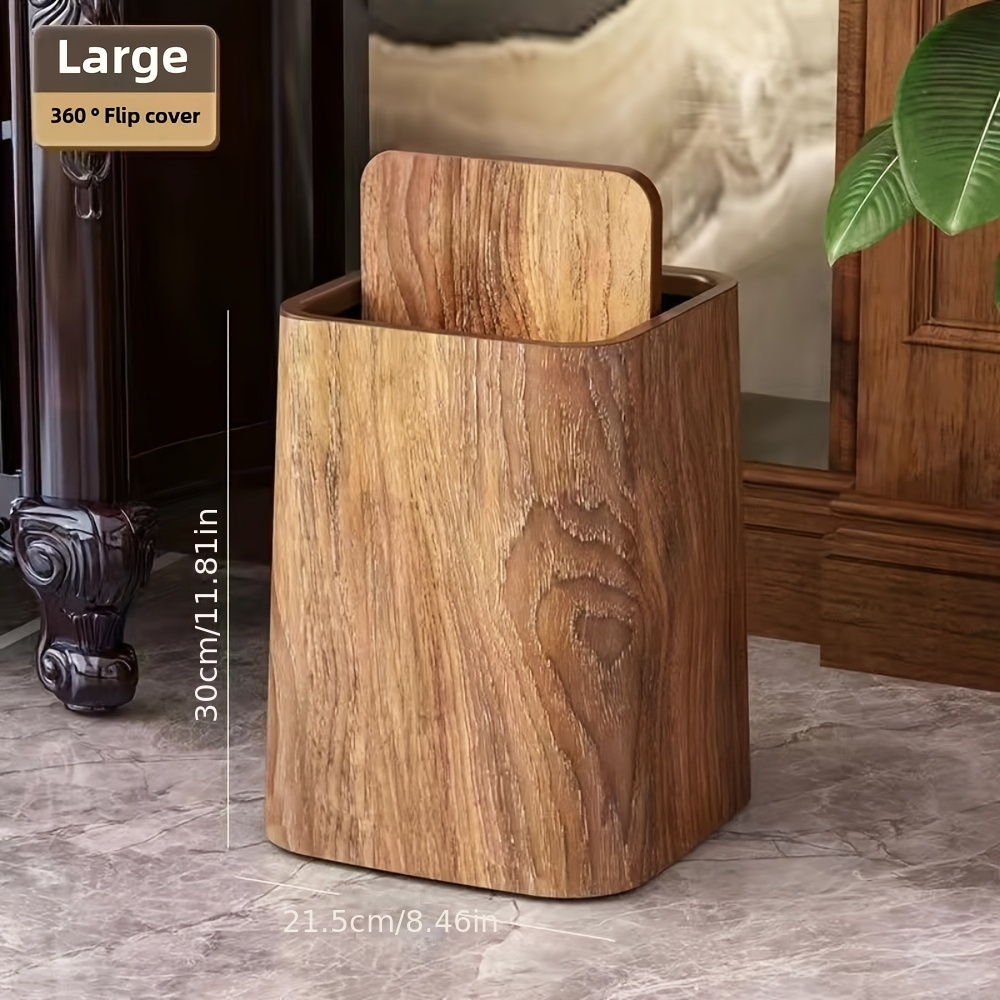 2025 new retro imitation wood grain trash can household tea table tea room living room kitchen toilet large capacity paper basket plastic bucket advanced sense 8