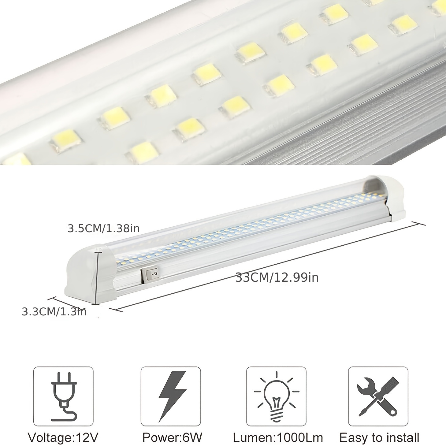 Barre lumineuse intérieure à LED 12 V, bande lumineuse 108 LED avec  interrupteur marche/arrêt 12 V-80 V LED barre lumineuse intérieure pour