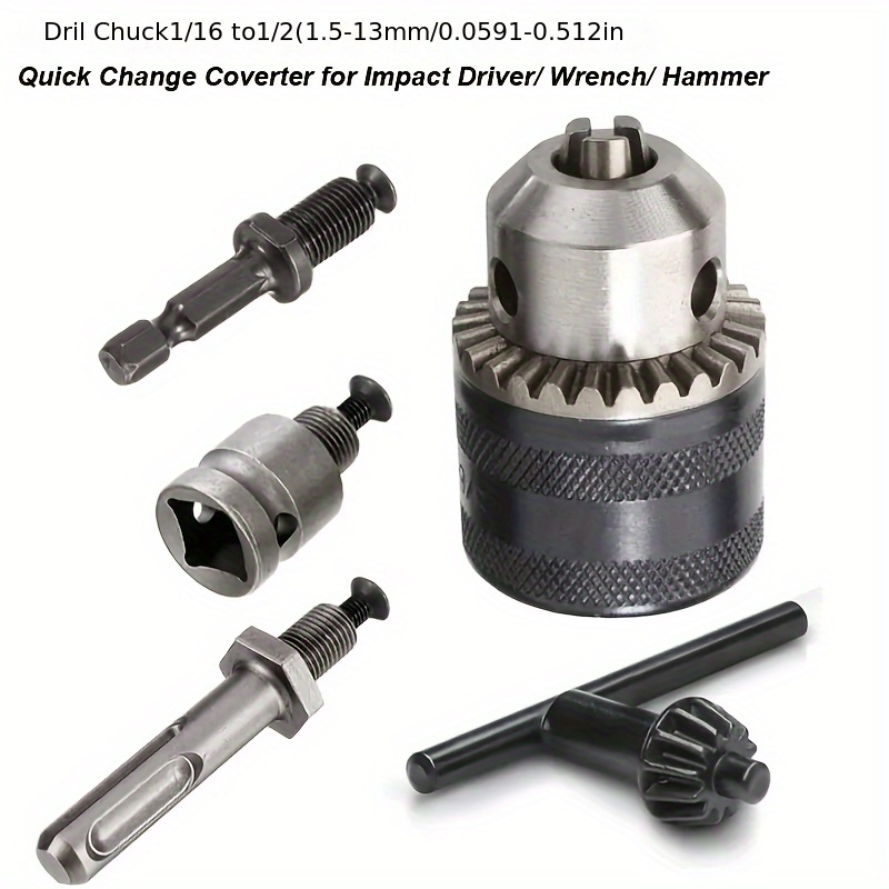 

3-in-1 Quick-change Drill Chuck Adapter Set 1/16"-1/2", Sds, Hex & Socket Square For - Enhance Your Drilling Efficiency