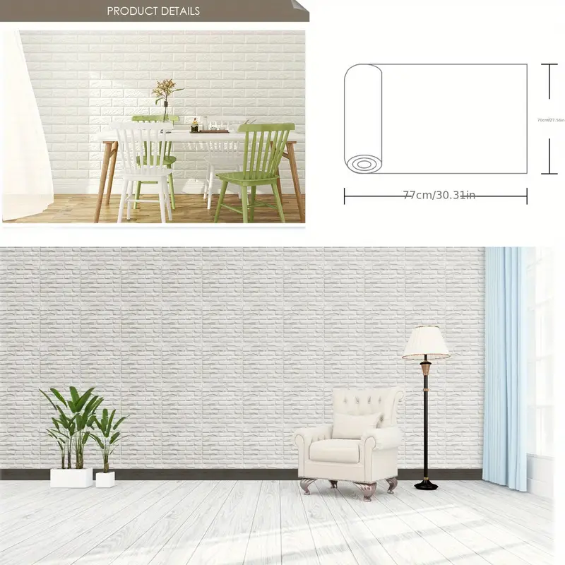 Wanddeko Weiß Jopassy 3D Wandpaneele Selbstklebend - 40 Stück Ziegeloptik Tapete Weiß Für Küche & Bad 77x70cm Paneele