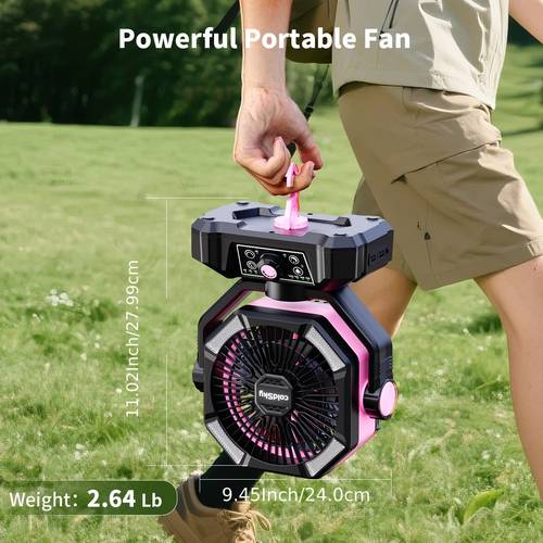 20000mah solar powered portable fan with 8 speed remote led lights high speed wind uv cooling compact outdoor fan with tent hook for camping beach construction sites solar outdoor fan camping essentials polished durable abs material