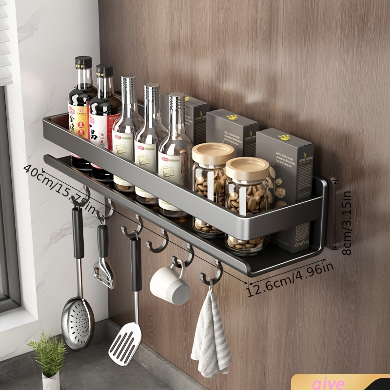 1pc Adhesive Spice Bag & Bottle Holder Wall Mount Storage Rack For