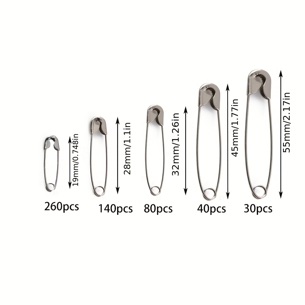 260pcs/box Safety Pins With Different Sizes, Nickle Plated Steel Wire Bulk  Pins For Clothes, Sewing, Art & Craft