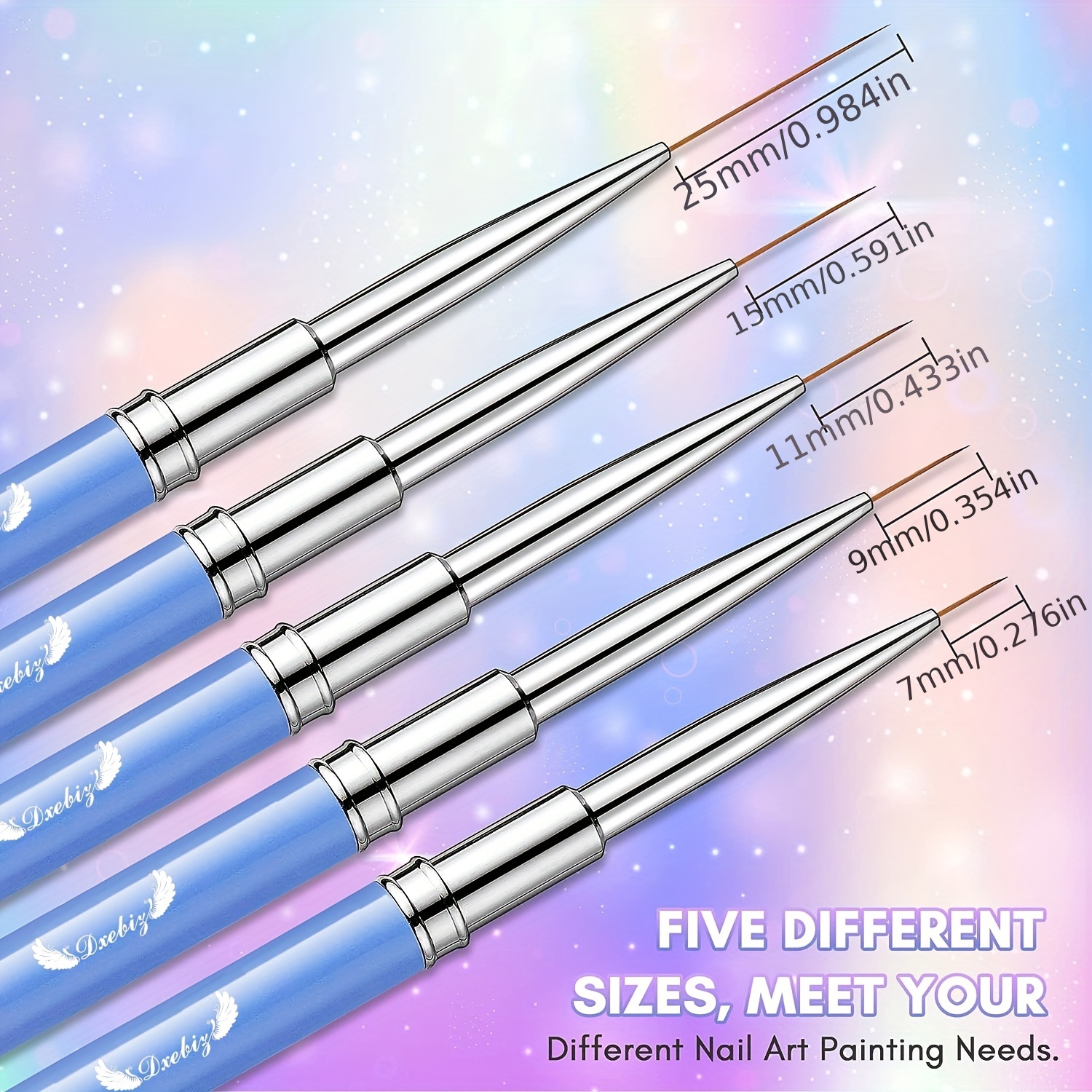 5Pcs Liner Nail Art Brushes Neon Handles Mix Size Liner Nail Brushes Kit