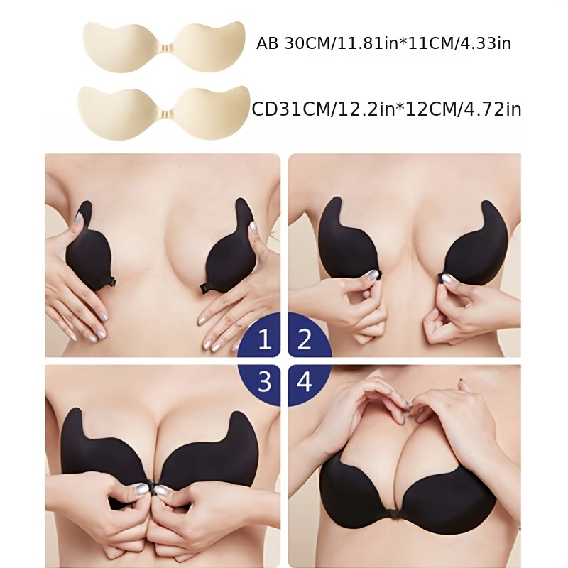MakeCool - (black) Invisible Push-Up Frontless Bra Silicone Deep