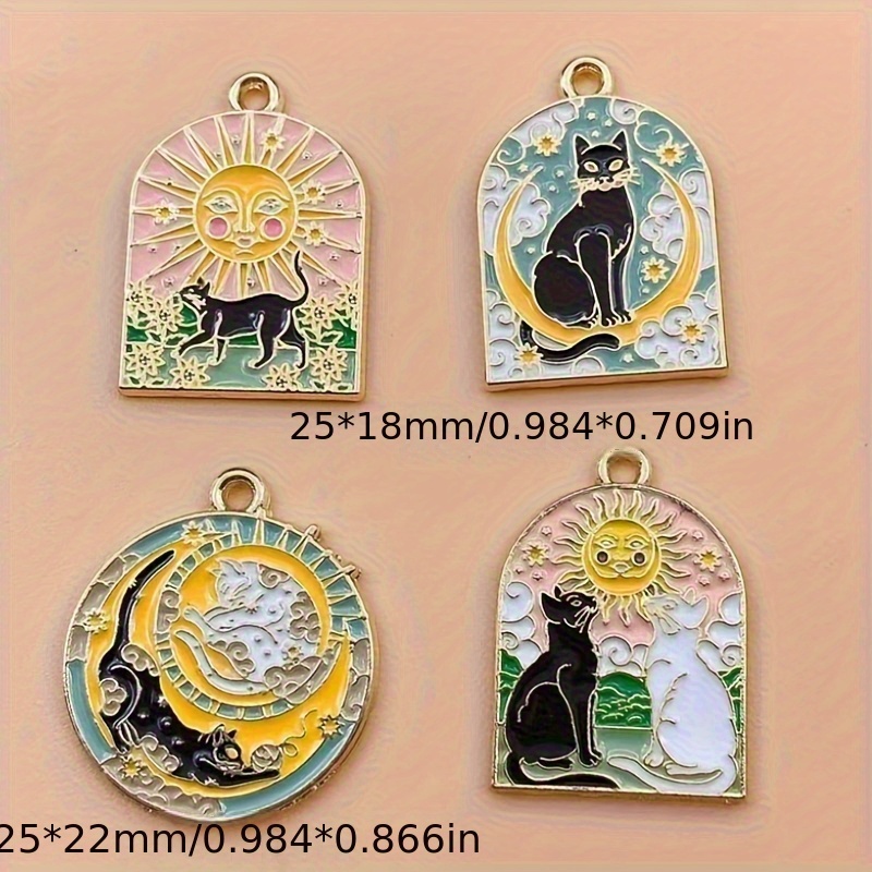 8pcs sun moon cat charms set gold plated enamel pendants for   making necklace earring crafts details 1