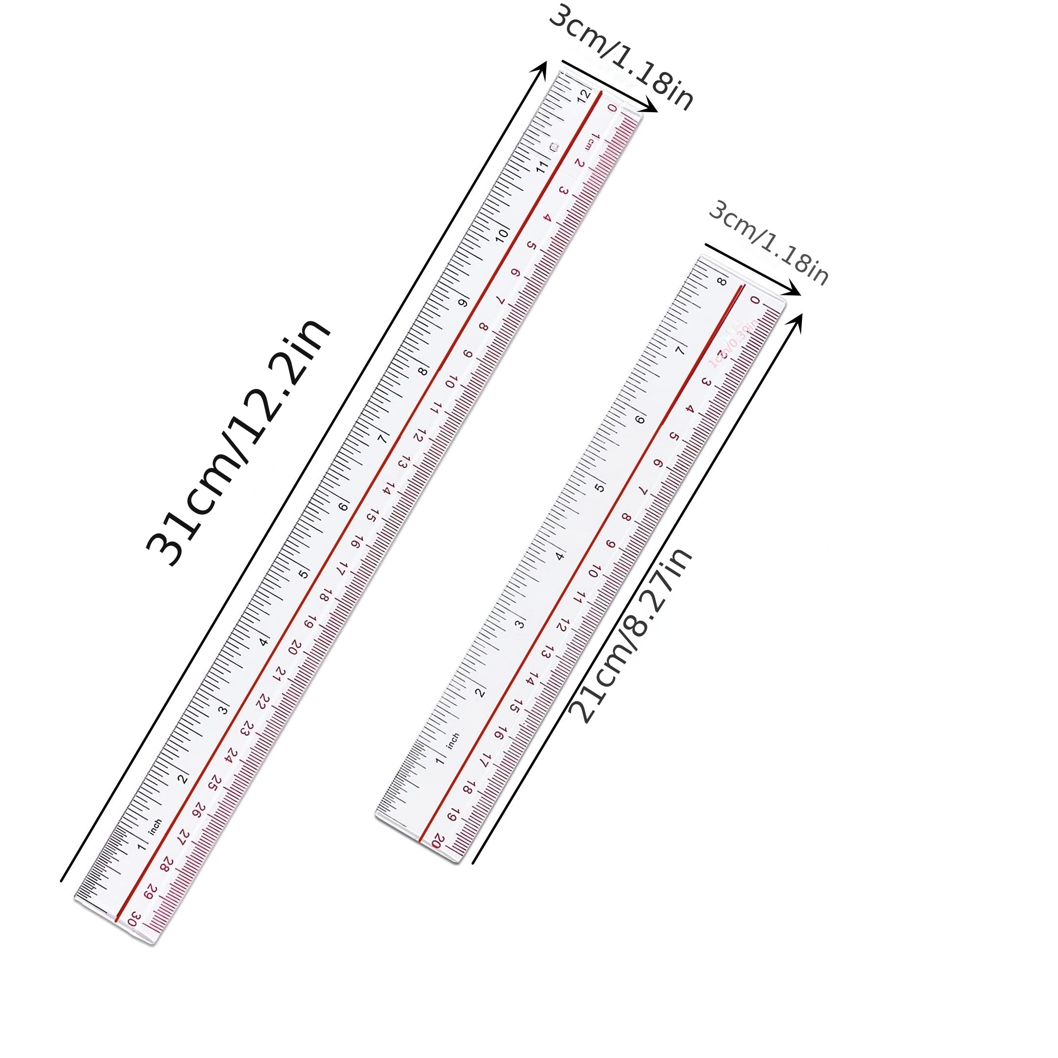 Lot de 2 règles de 30 cm avec centimètres et pouces, outils de mesure en  plastique, transparent : : Fournitures pour le bureau