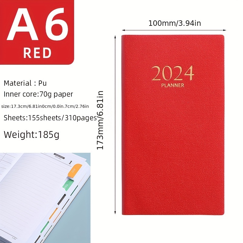 2024 A6 English Calendar Book Artificial Leather Monthly - Temu