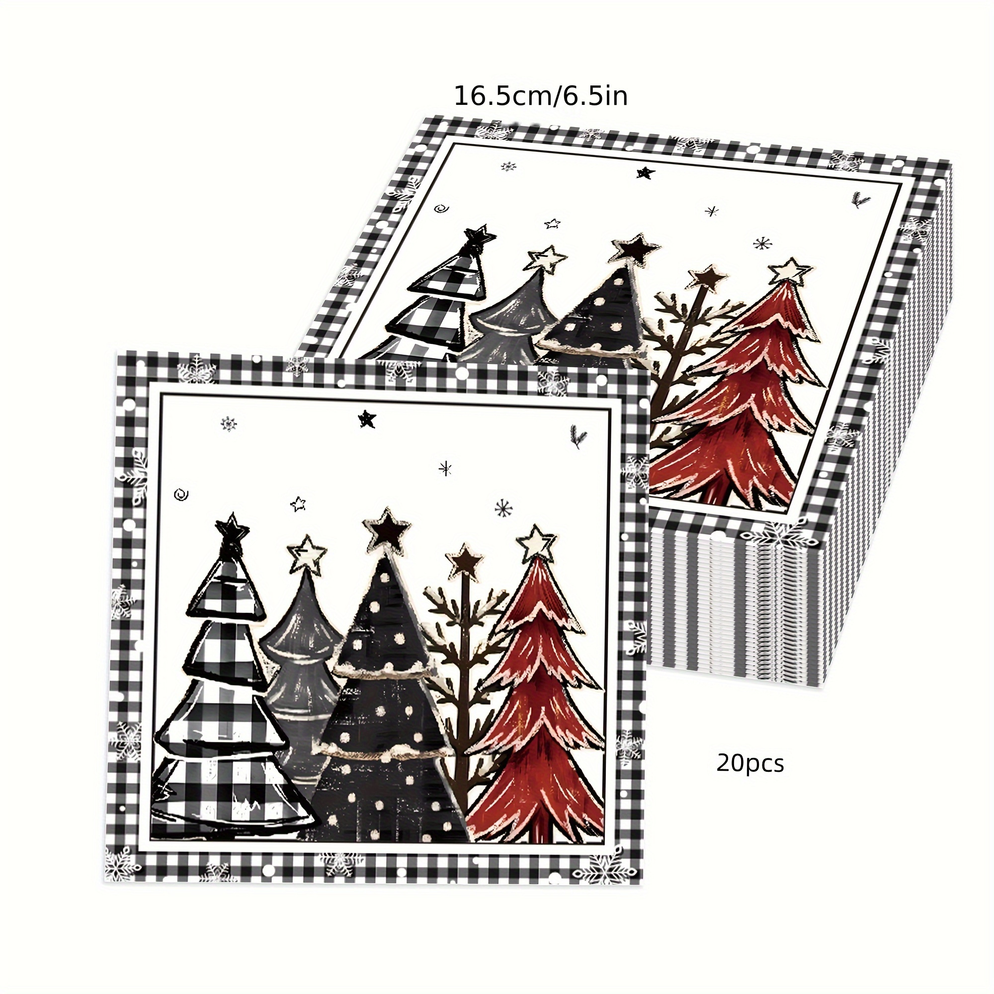 TEMU 20-pack Christmas Paper Napkins With Plaid Trees Design - 2-ply Decorative Dinner Napkins For Holiday Parties, Home & Restaurant Use - 6.5