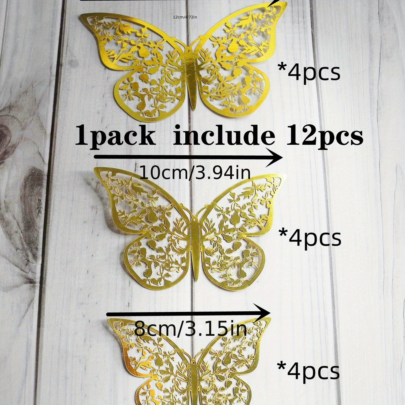 3D Gold Hollow Butterfly Cake Topper