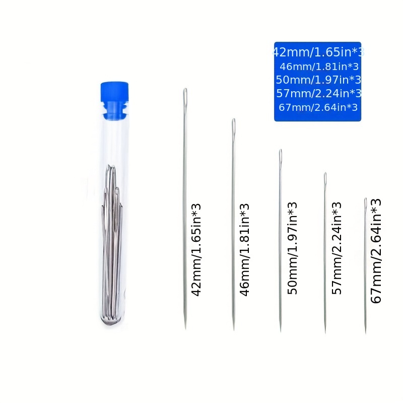 Set Of 15 Stainless Steel Large-eye Knitting And Sewing Needles In 3 Sizes, Ideal For Home Sewing Projects And Tasks