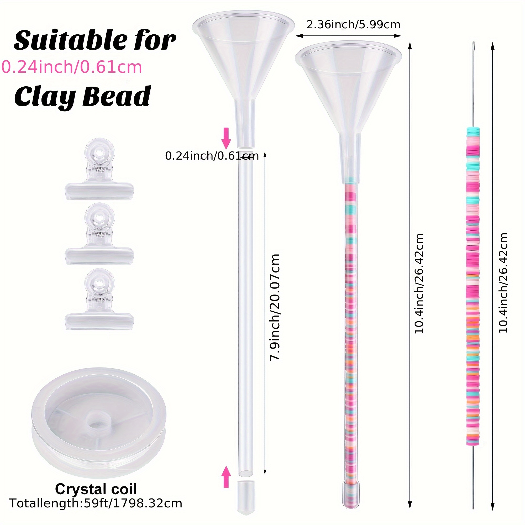 TEMU 3 Pack Beading Funnel Bracelet Making Kit- Clay Bead Beading Tools Kit- Beading Funnel Beading Needles For 0.24" Clay Beads Jewelry Making,