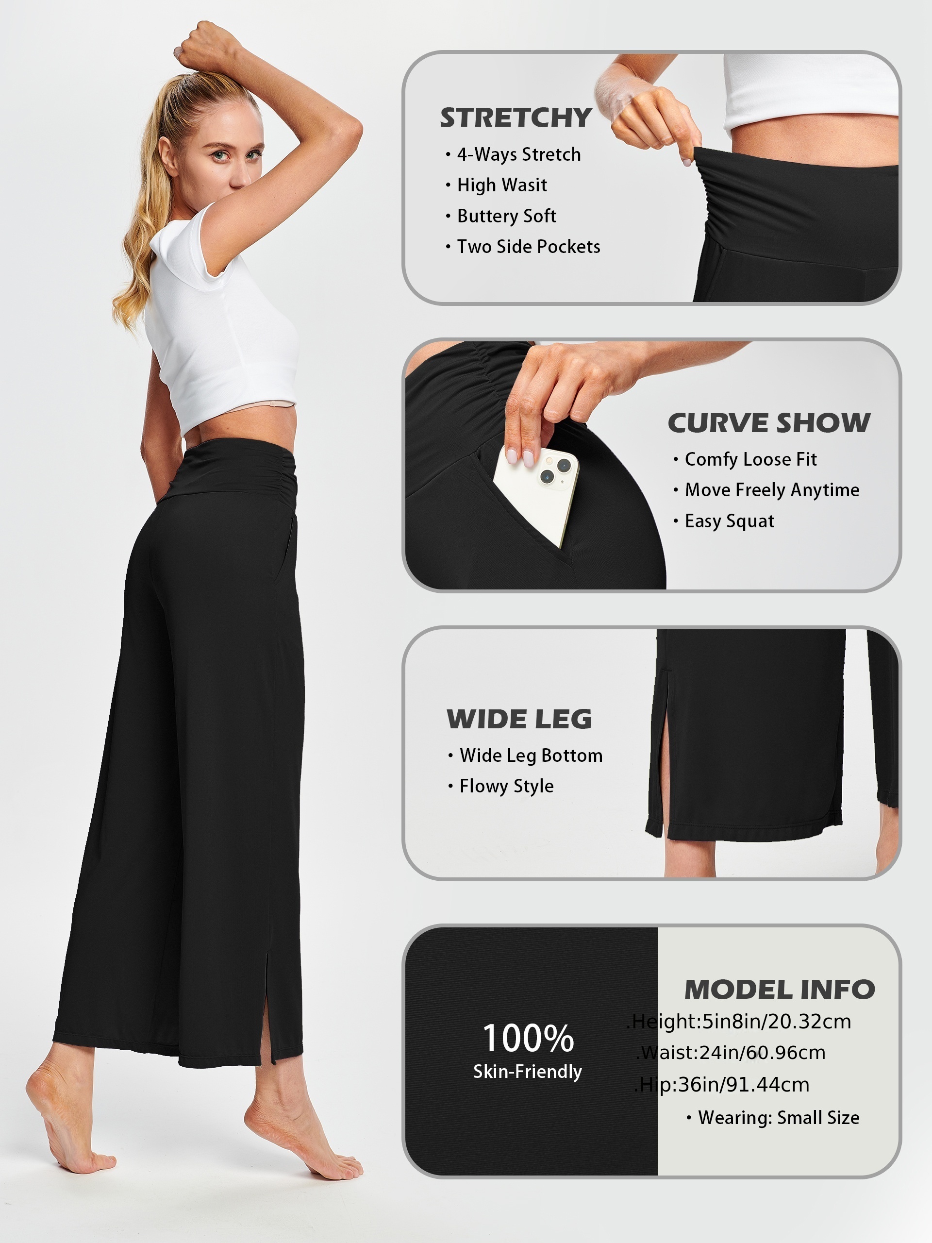 Outfmvch Yoga Pants Women Yoga Pants Cotton Blend Relaxed Pull-On Styling  Wide-Leg Lightweight Two Pockets Long Yoga Pants With Pockets Black L