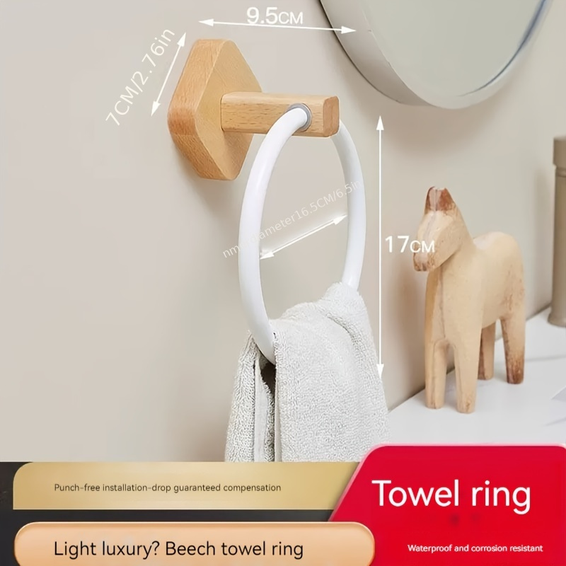 Solid Wood Towel Rack Creative Punch free Bathroom Towel - Temu