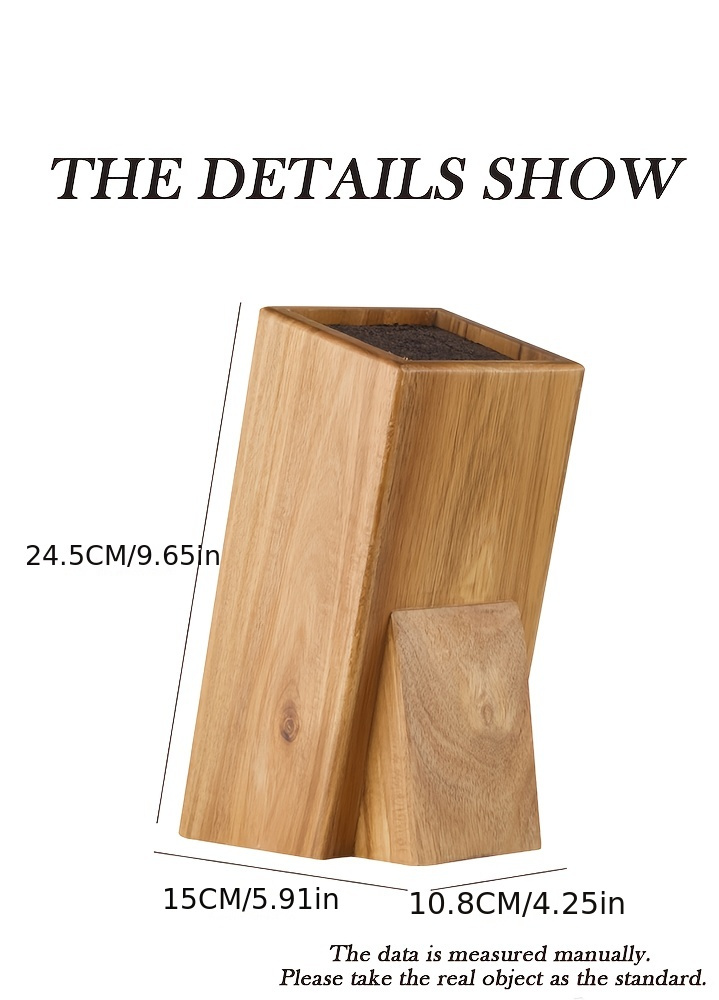 universal knife block without knives acacia wood knife holder knife organizer with removable plastic bristles details 5