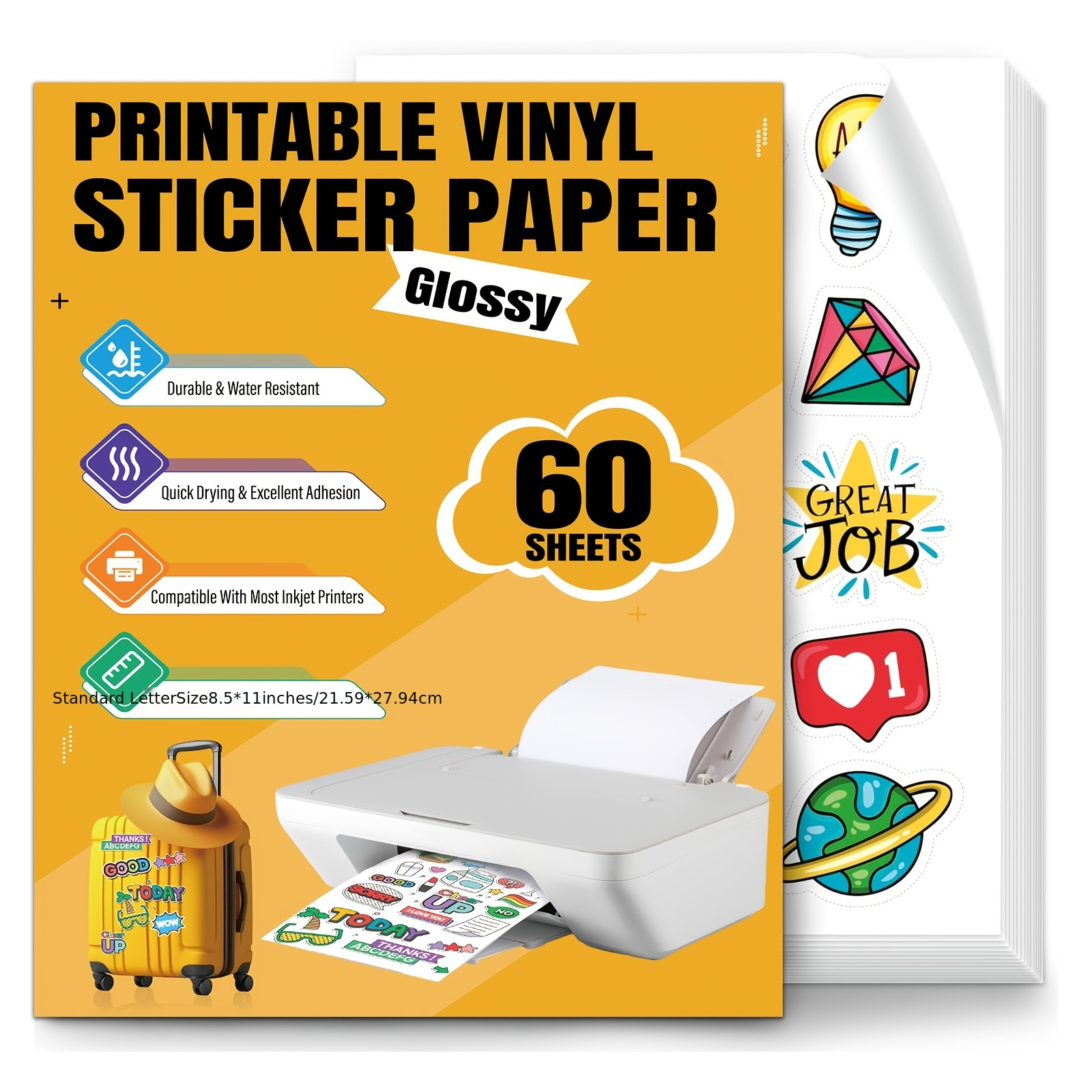 

60 Sheets Of Vinyl Stickers - Suitable For Most Printers