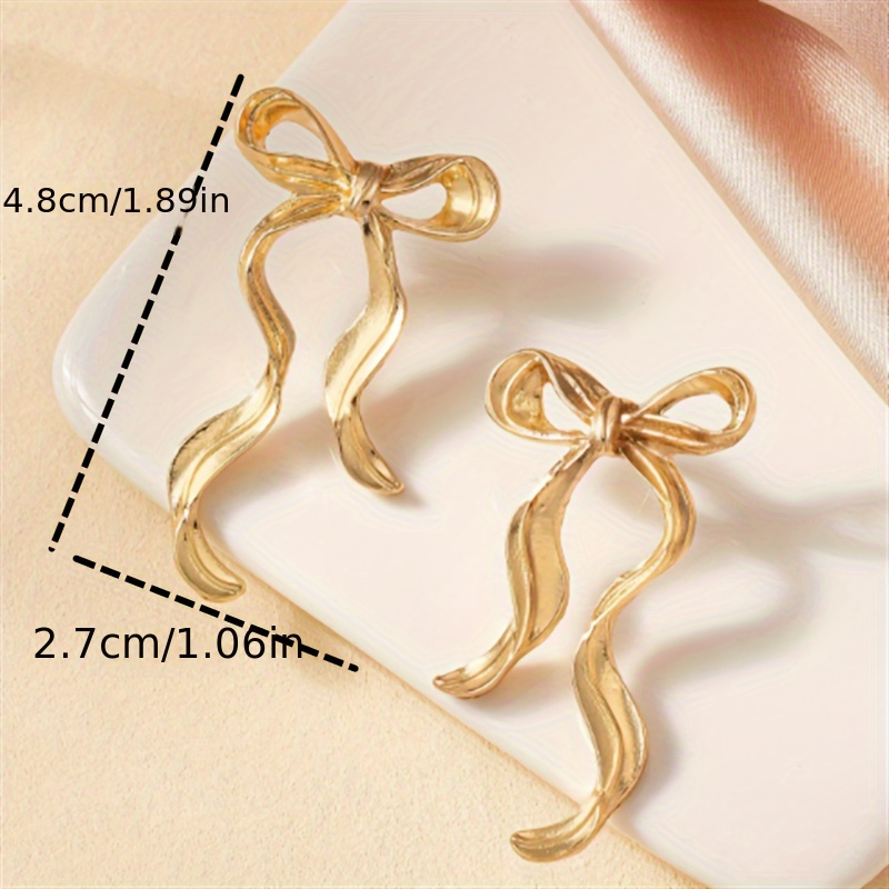 Golden Bowknot Drop Earrings Fashionable Dangle Statement Jewelry