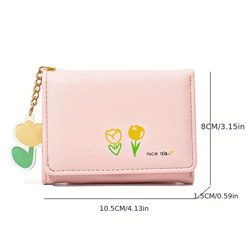 Cute Small Wallet, Women's Trifold Wallet, Flower Print Card Holder With Id  Window & Cash Pocket - Temu