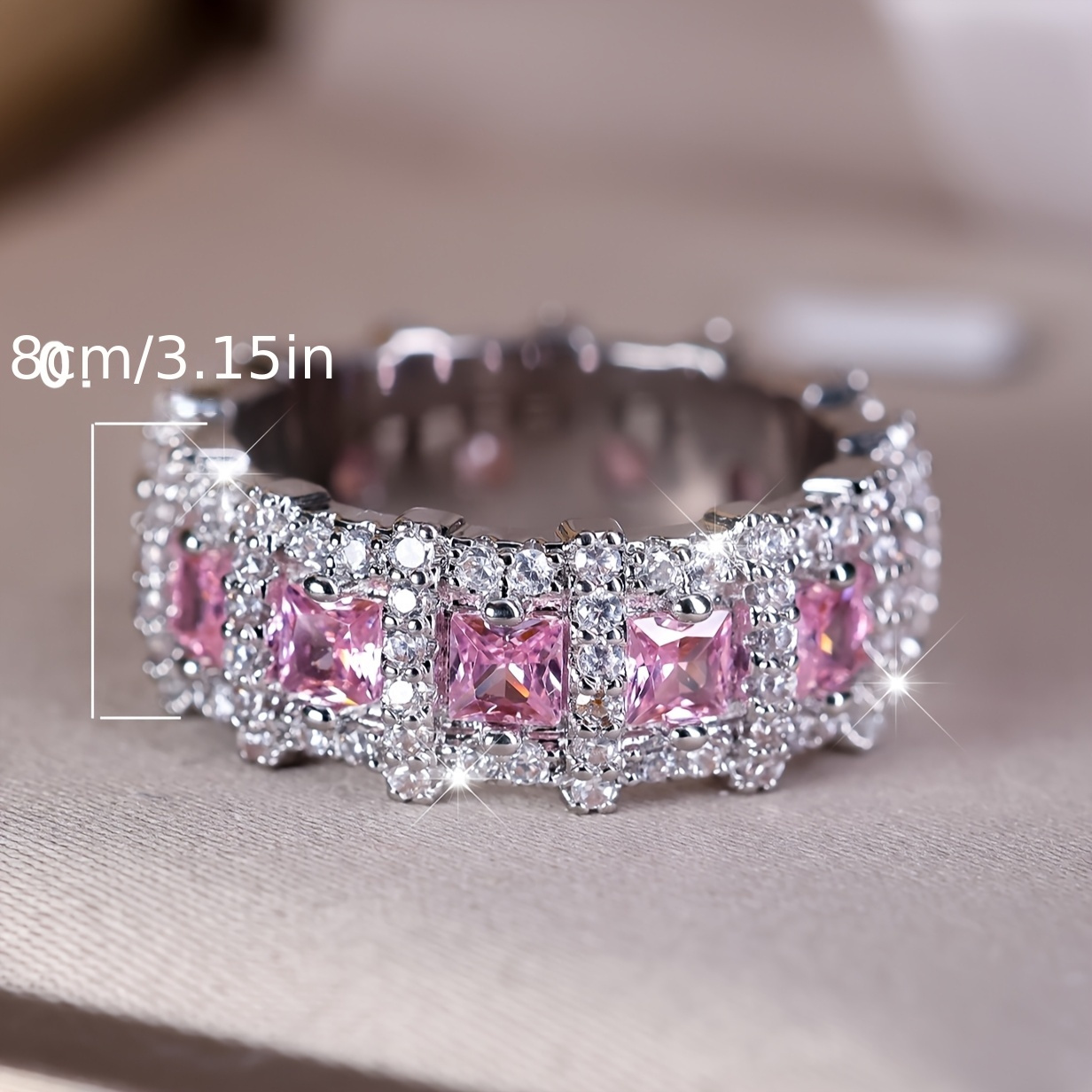Elegant Pink Synthetic Zirconia Ring, Perfect Gift for Her