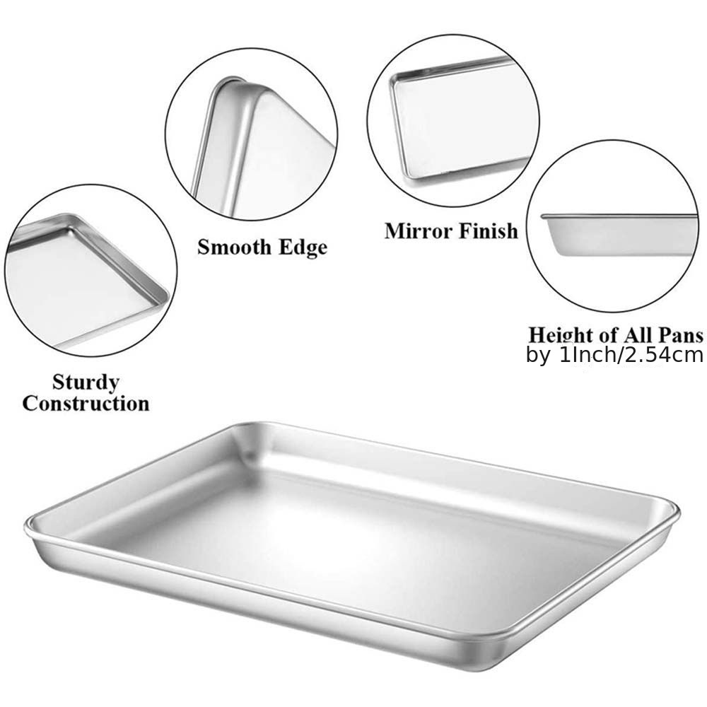 9 inch Toaster Oven Tray and Rack Set, Small Stainless Steel Baking Pan with Cooling Rack,Dishwasher Safe Baking Sheet, Silver