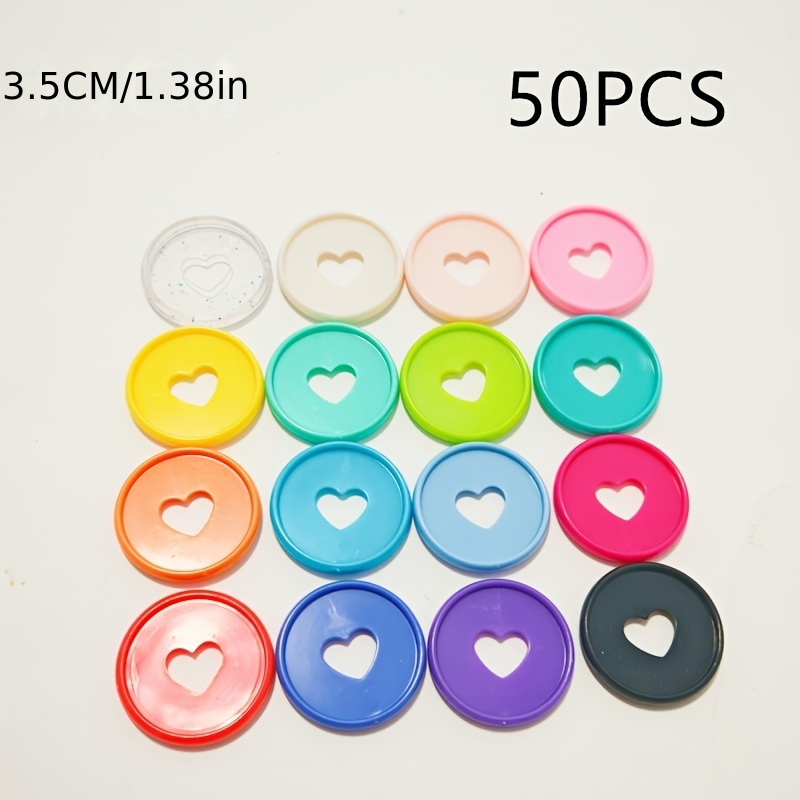 TEMU 50 Disques de Reliure en Plastique, 16 Couleurs, Anneaux de Reliure de Cœur 3,5 cm pour des Pages Supplémentaires, Notes ou Œuvres d'Art