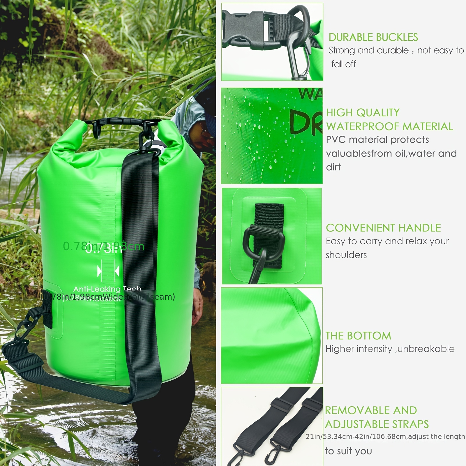 Malo'o Bolsa seca impermeable de 40L/60L/100L, lona enrollable mantiene el  equipo seco para kayak, rafting, canotaje, natación, camping, senderismo