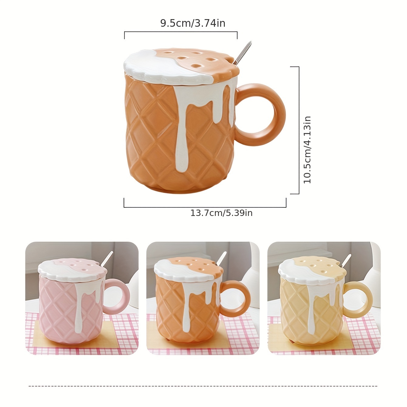 Biscuit Pattern Coffee Mug With Lid And Spoon Ceramic Coffee - Temu