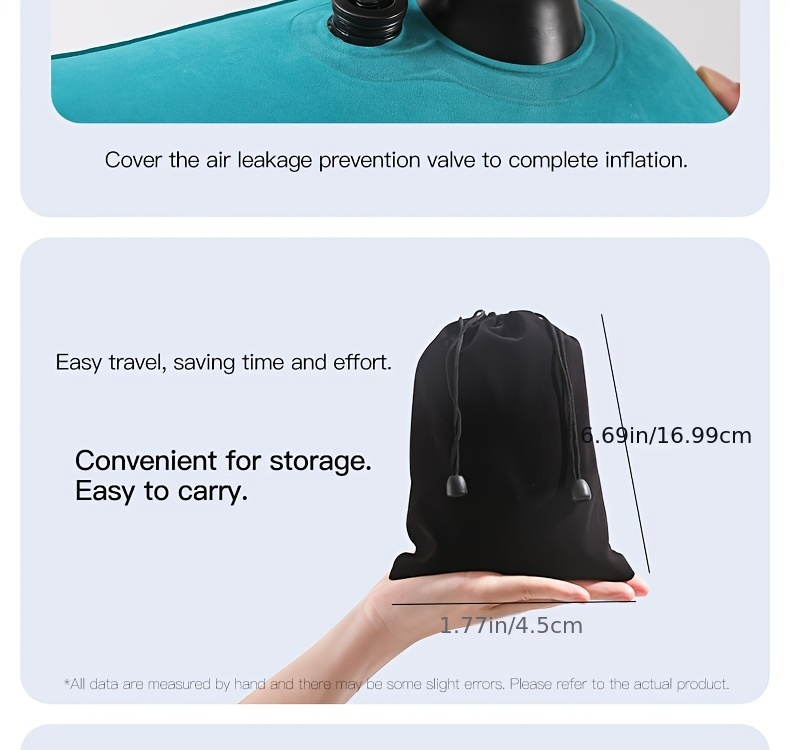 teal inflatable lumbar support pillow ergonomic   with pressure relief design for long distance flights high speed trains office use washable synthetic fiber   season   flight   accessory   design inflatable travel pillow Product details 24