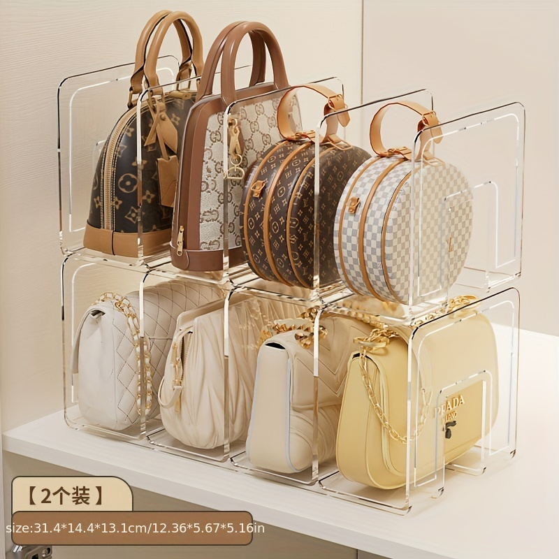 TEMU 2/4 Grid Transparent Storage Artifact Wardrobe Layered Partitions For Bag Storage Display Rack Home Space Saving Storage Shelf