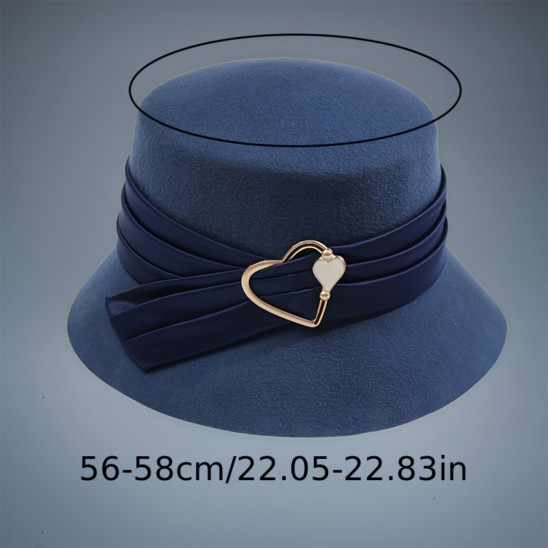 Heart Buckle Ribbon Wool Bucket Hat Elegant French Style - Temu