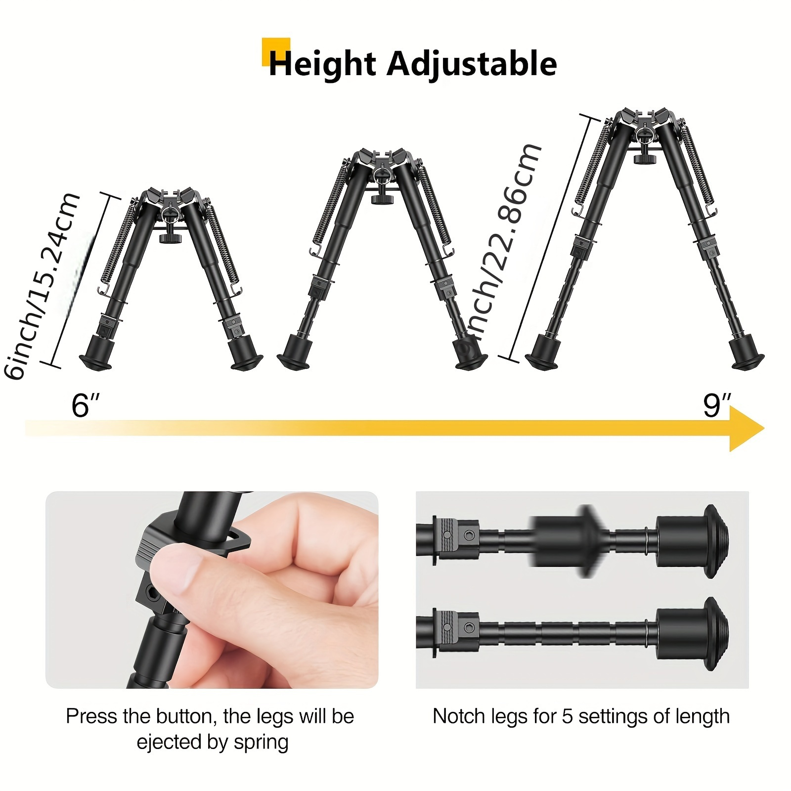 Bipied M-lok En Deux Parties 5 Positions 7,5 à 9 Pouces