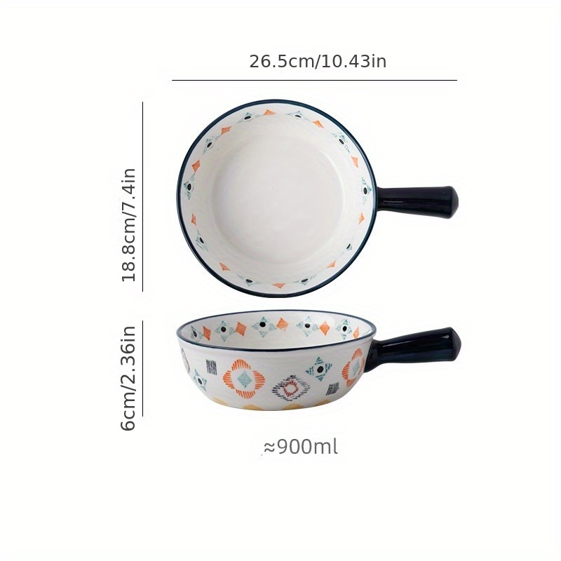 1pc Hand-painted Geometric Design Ceramic Pie Dish, Non-stick, 9 Inch