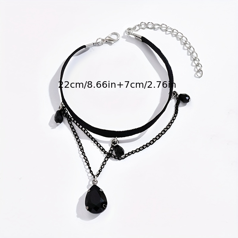 Water Drop Shape Faux Crystal Pendant Anklet, Gothic Style