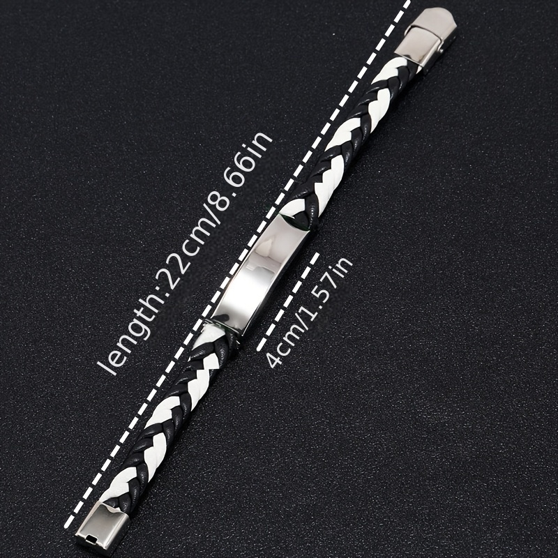 Personalized Braided Leather Bracelet with Engraved ID for Men Women