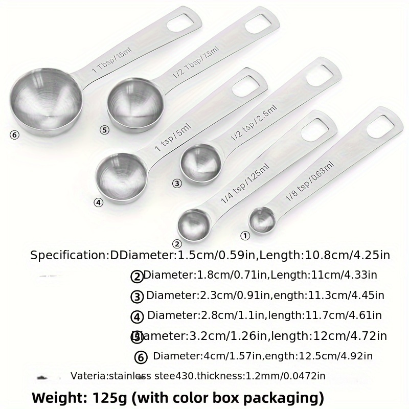 6pcs Kitchen Measuring Spoon Set Stainless Steel Tablespoon