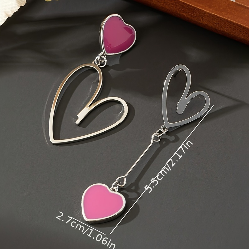 Double Heart Asymmetric Dangle Earrings Alloy Jewelry Gift