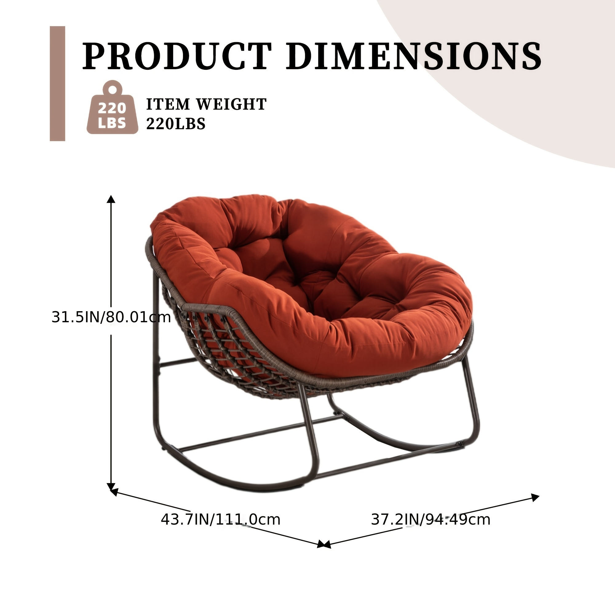 outdoor rattan rocking chair with plush foam cushion sturdy metal frame heavy duty all weather padded recliner manual rocker mechanism for front porch patio garden living room indoor outdoor furniture with cross back design polished finish easy clean surface garden furniture outdoor garden chair rocking chair for living room oversized rocking chair with big cushion outdoor rocking chair oversized outdoor rocking chair set outdoor furniture patio rocker outdoor Product details 4