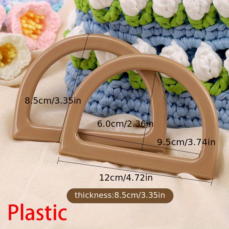 2Pcs D-shaped Bag Handle Plastic/Wood DIY Crocheted Handbag