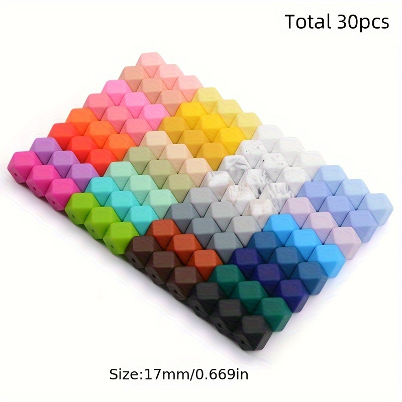 TEMU 30pz Perline Esagonali in Silicone 14Mm 17Mm Colori Misti Poliedriche Sciolte, Colori Misti Casuali per di Penne con Perline, Cordini e
