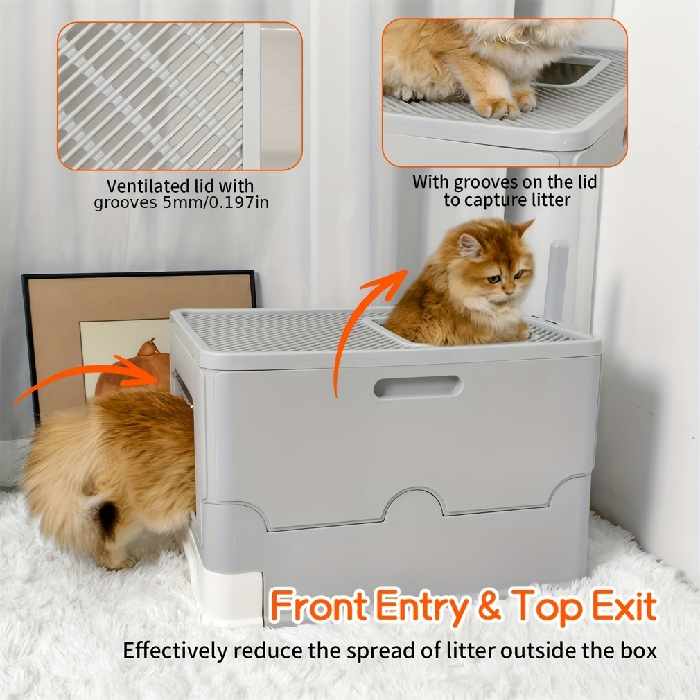 foldable enclosed cat litter box lid large space easy clean Temu