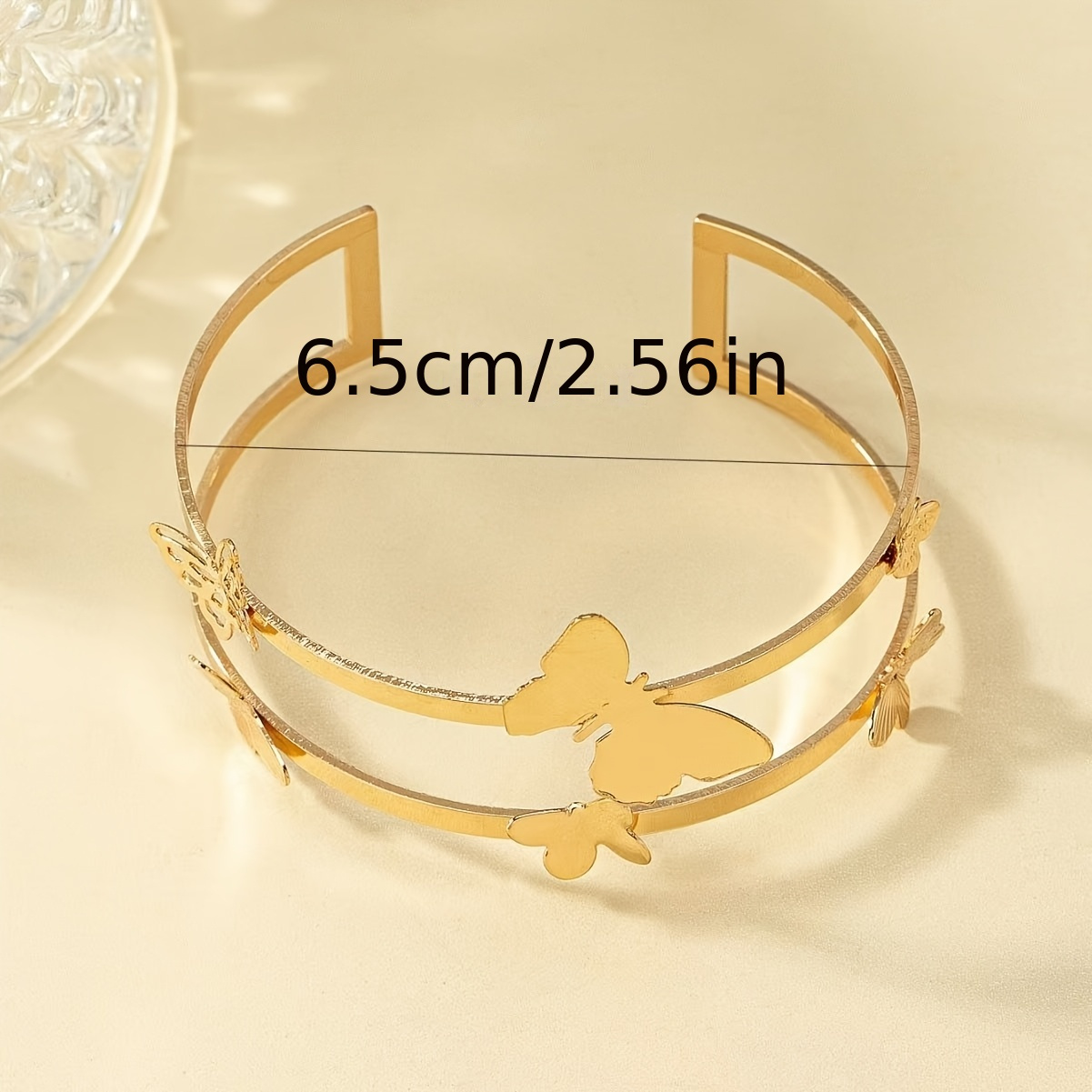 Y2K Style Open Bangle Bracelet with Golden Tone Butterfly Charms