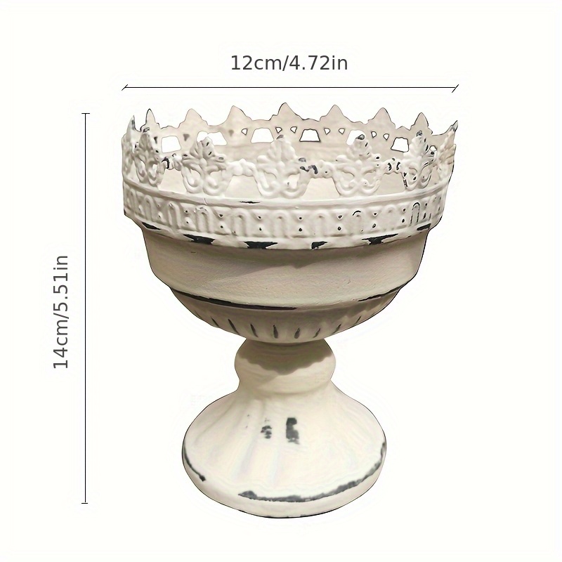 French Vintage Metal Flower Pot - Small Rustic Lace-trimmed Planter For Windowsill, Tabletop Decor, Garden, Succulent Display