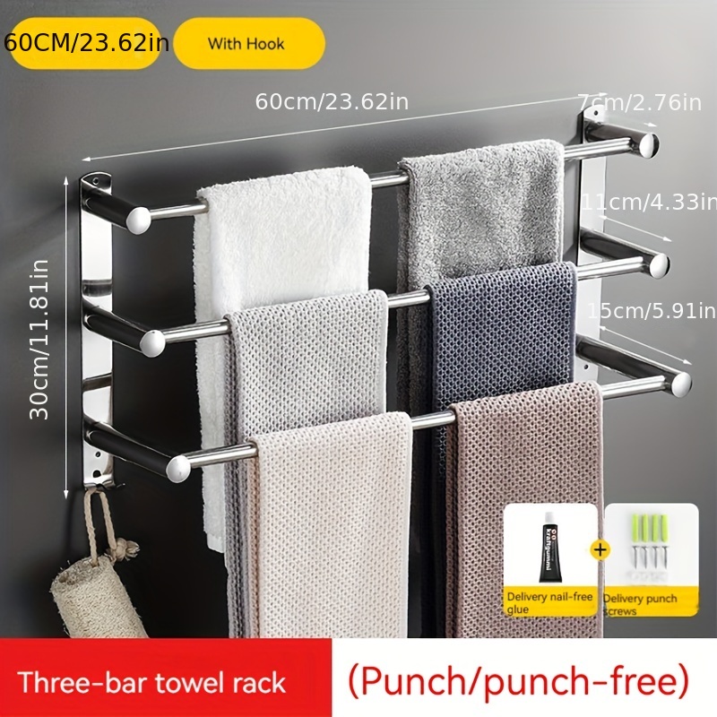 Wall Mounted Towel Rack 3 Tier Bath Towel Rack Stainless Steel Towel Rack  With Hook