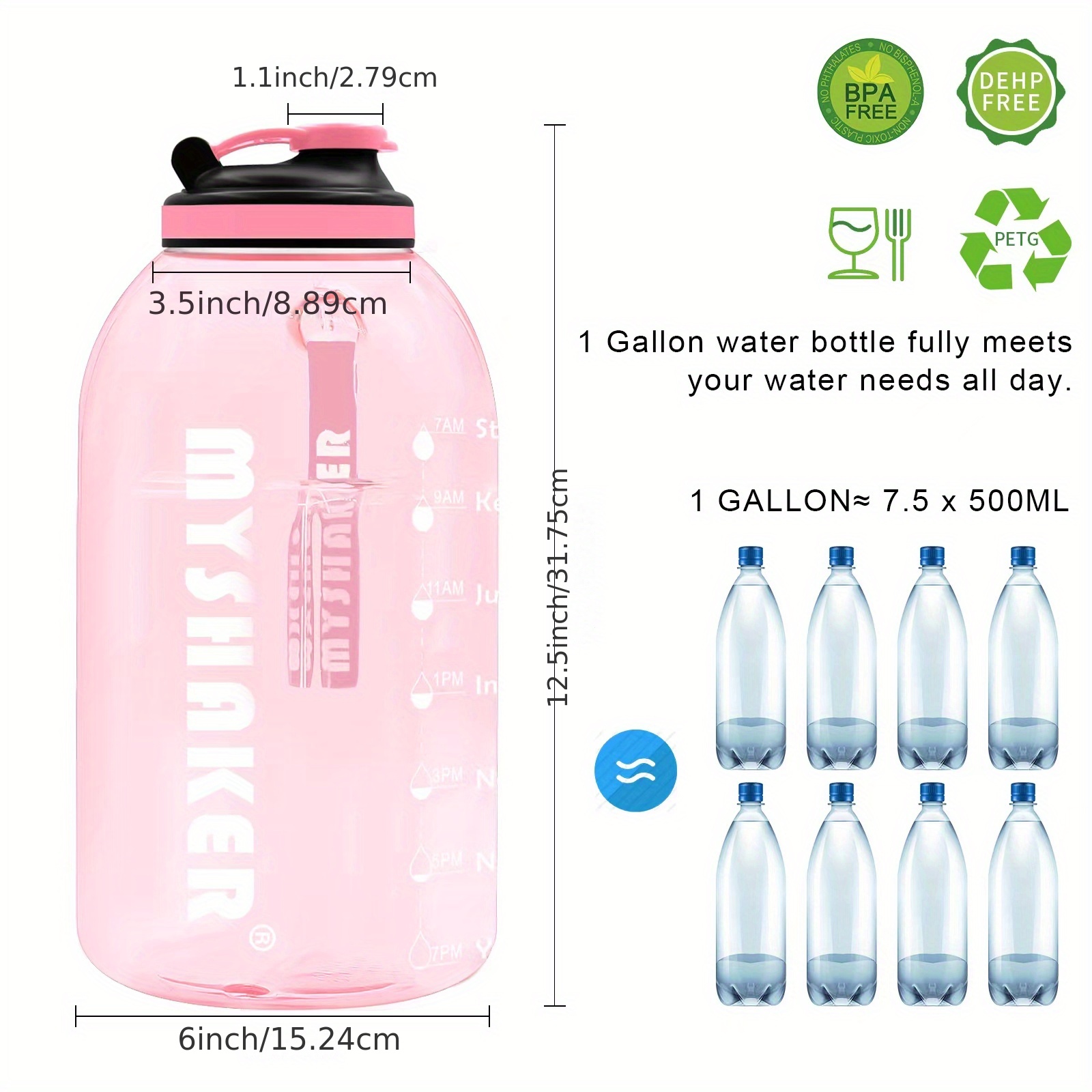 1500ml Water Bottles Large Capacity Plastic Clear Sports Drink Bottle Gym Fitness Ton Cup with Portable Handle and Rope, Pink